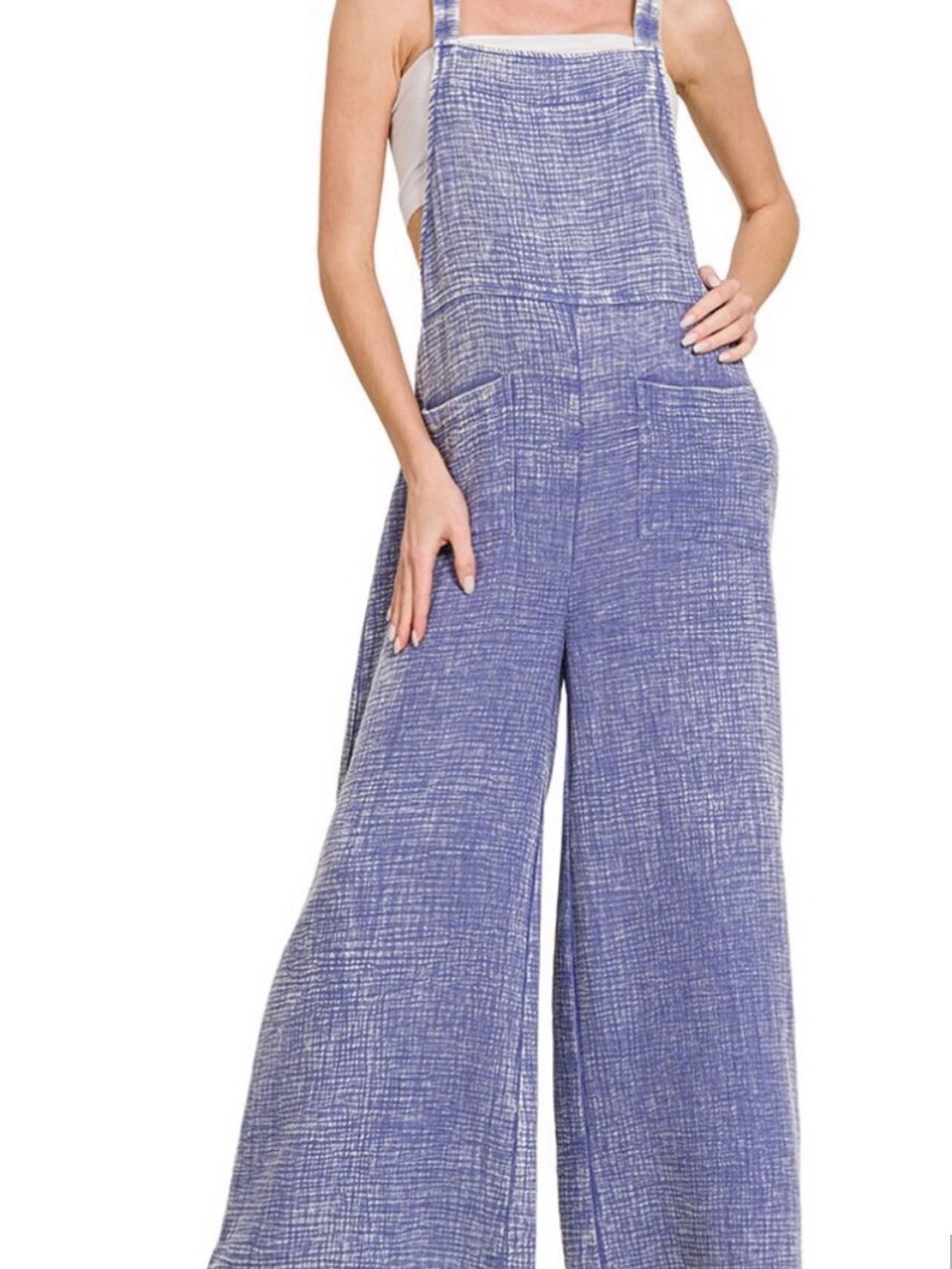 Zenana Outfitters Blue Wide Leg Jumpsuit Overalls